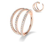 18G Triple Open Stacked CZ Daith Rings 316L Surgical Steel Septum Clicker Ring Ear Cuff Helix Clicker Hinged Ring Unisex Hoop Earrings Conch Tragus Cartilage Lip Piercing Jewellery 8mm Rose Gold