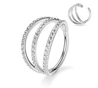 18G Triple Open Stacked CZ Daith Rings 316L Surgical Steel Septum Clicker Ring Ear Cuff Helix Clicker Hinged Ring Unisex Hoop Earrings Conch Tragus Cartilage Lip Piercing Jewellery 8mm Silver