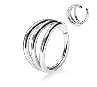 18G Triple Open Stacked Daith Rings 316L Surgical Steel Septum Clicker Ring Ear Cuff Helix Clicker Hinged Ring Unisex Hoop Earrings Conch Tragus Cartilage Lip Piercing Jewellery 8mm Silver