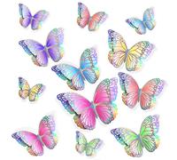 18Groups 3D Butterfly Wall Decor Stickers Iridescent Rose Gold Butterfly Decorations Party,6 Style 3 Sizes Shiny Butterflies Wall Decoration Room Decals Accessories for Bedroom Party Wedding Cakes