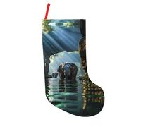 18In Christmas Stockings, Asian elephant in the water Print Indoor/Outdoor Hanging Decor Stocking, for Family Holiday Party Gift