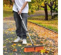 18IN Garden Broom Outdoor with Long Handle(64IN), Heavy Duty Brush with Stiff Bristles for Sweeping Deck Garden Driveway Garage Yard Patio Warehouse Concrete