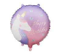 Unicorn Happy Birthday Foil Balloon, 14 Inch Round Pastel Balloon, Pink & Purple Unicorn Party Decoration, Kids Girl Birthday Decor, Helium or Air Inflate
