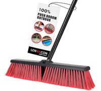 18in Push Broom Outdoor Heavy Duty, Snow Broom with Long Handle, Shop Broom Garage Push Broom for Garden, Patio, Garage, Bathroom, Kitchen, Tub, Carpet, Tile, Deck, Concrete, Industrial (Red)