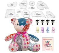 18in/Sitting Height 11in Fosdonge Acrylic Memory Bear Template Ruler Set with Detailed Instructions, Sewing Patterns for Beginners, Teddy Bear Quilting templates (Sitting Height 11in)