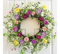18inch/45cm Spring Wreath, Dried Flower & Plastic Artificial Wreath for Front Door, Colorful Wildflower Spring Summer Door Wreath for Home Decor, Wedding, Party, Easy to Hang