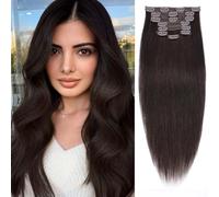 18inch Human Hair Clip in Hair Extensions 8pcs 100g Full Head Healthy Straight,100% Authentic Remy Human Hair Lace Weft Clip in Human Hair Extensions (18 Inch-100g, #2 Dark Brown)