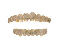 18K Gold and Silver Plated Iced Out CZ Diamond Top and Bottom Grills for Your Teeth, Hip Hop Fashion Street Cosplay Accessories for Women Men(Gold)