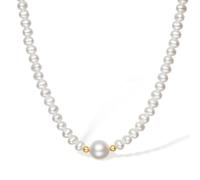 18K Gold Beaded Necklace Freshwater Pearl Charm AU750 Golden Necklaces 43cm
