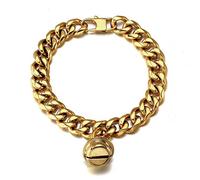 18K Gold Cat Dog Collar Kitten Puppy 1/2inch 12mm Wide Stainless Steel Kitten Choker Curb Chew Proof Cuban Link Chain with Bell (Neck Fit 6"-8") (Neck Fit 12“-14”)