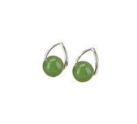 18K Gold Cover Real 925 Silver Green Jasper Ball Triangle Earrings Stud-Silver-color