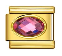 18K Gold Date Oval Month Birth Year Birthday Stone Birthstone Crystal Silver Gem Italian 9mm Link Stainless Steel Bracelet Charm Compatible With Nomination (July Pink Ruby 18K)