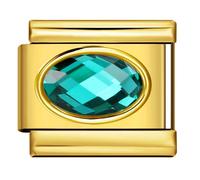 18K Gold Date Oval Month Birth Year Birthday Stone Birthstone Crystal Silver Italian 9mm Link Stainless Steel Bracelet Charm Compatible With Nomination (May Emerald Green 18K)