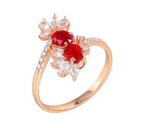 18K Gold Engagement Ring, Womens Wedding Ring Vintage Lab Created Ruby 0.92ct Flower Band 750 Rose Gold with Moissanite for Fiancée Size Q 1/2