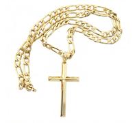 18K Gold Figaro Chain Style Cross Pendant Necklace 5MM Cross Necklace Clasp for MEN, HUSBAND Thin for Charms Miami Cuban Link Diamond Cut Religious Beveled Edge, 20, Gold Plated, No Gemstone