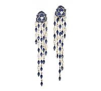 18K Gold Gemstone Tassel Chandelier Earrings, Long Drop Earrings, Luxurious Jewelry for Special Occasions