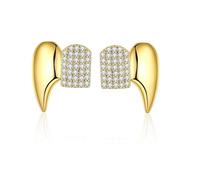 18K Gold Gothic Vampire Plated Tooth Caps, Bat Fang Out Diamond Grills Teeth Grillz, for Hip Hop Cosplay Party Jewelry(Gold)