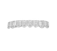 18K Gold Hip Hop Plated Iced out Ladder Square Diamond Zirconium Teeth Grillz Set Wrap Top and Bottom Grills(Silver,Lower Teeth)