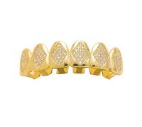 18K Gold Hip Hop Plated Iced out Ladder Square Diamond Zirconium Teeth Grillz Set Wrap Top and Bottom Grills(Gold,Upper Teeth)