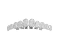 18K Gold Hip Hop Plated Iced out Ladder Square Diamond Zirconium Teeth Grillz Set Wrap Top and Bottom Grills(Silver,Upper Teeth)