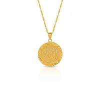 18K Gold Islamic Arabic Script Allah - Middle Eastern Dubai Style Round Medallion Disc Necklace Adjustable Chain