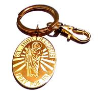 18k Gold on Stainless Steel 'ST. JUDE THADDEUS PRAY FOR US' Medal (45mm x 30mm) on a Gold Tone Keyring in a Velvet Gift Bag