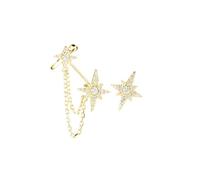 18K Gold on Sterling Silver Paved CZ Pole Star Chain Cuff Asymmetrical Earrings