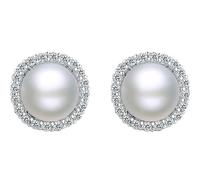 18K Gold Pearl Earrings S925 Zircon Crystal Freshwater Pearl Stud Earrings Natural White Pearl Studs Small Large 4.5-10mm Drop Pearl Earrings Jewellery for Women Bridal Wife Mom Wedding Birthday