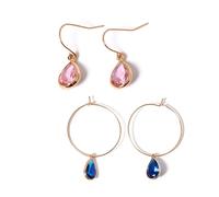 18K Gold Planted Gemstone Earrings 2 Pair Hypoallergenic Drop Dangle Earrings for Women Jewelry