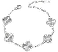 18K Gold Plated Bracelets for Women Non Tarnish, White/Black/Red/White/Black Four Leaf Clover Bracelet Charm Bracelets for Women Trendy Valentines Day Gifts for Her (Silver)
