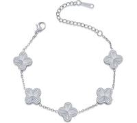 18K Gold Plated Clover Bracelet Dupes Gold Lucky Bracelet for Women Flower Four Leaf Bracelets Danity Jewelry Gifts for Women (Silver)