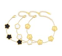 18K Gold Plated Clover Bracelet for Women Set - 3Pcs Four Leaf Bracelets Flower Lucky 4 Leaf Link Bracelet Jewelry Gift for Women (White+Black+Gold), Medium, Stainless Steel, no