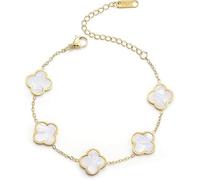 18K Gold Plated Clover Lucky Bracelet for Women White/Black/Red/Green Flower Four Leaf Link Bracelets Trendy Jewelry Gifts for Women (White)