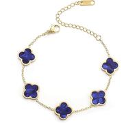 18K Gold Plated Clover Lucky Bracelet for Women White/Black/Red/Green Flower Four Leaf Link Bracelets Trendy Jewelry Gifts for Women (Dark blue)