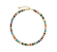 18K gold plated Colored Natural Gemstone Quartz Crystal Bead Stone Healing FULLY ADJUSTABLE Statement Necklace Choker for Women by SNGIA, Colorful Rainbow Beaded Strand Tennis Trendy Bohemian Preppy