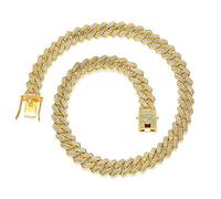 18K Gold-Plated Cuban Link Chain for Men and Women - Iced-Out Design in Silver/Gold/Rose Gold, Miami Cuban Necklace, Diamond-Studded Hip Hop Jewelry, 13mm Zinc Alloy with AAAA Cubic Zirconia, 24