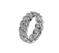 18K Gold Plated Cuban Link Chain Ring with CZ Simulated Diamond, Hip Hop Style for Men and Women