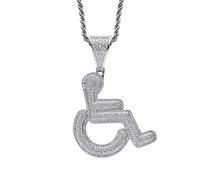 18K Gold Plated CZ Diamond Wheelchair Logo Pendant Necklace - Hip Hop Rapper Chain Jewelry for Men and Women