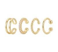 18K Gold Plated Ear Cuffs Multi-Pack for Women, Pave CZ Simulated Diamond Cartilage Earring Set, Non-Pierced Fake Helix Clip on Wrap Earrings, Adjustable Minimalist Ear Stacking Jewelry