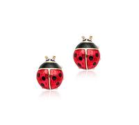 18k Gold Plated Enamel Red Spotty Beetle Ladybird Stud Earrings Beetles 10mm Girl Jewellery Gift UK