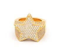 18K Gold Plated Five-Pointed Star Ring with CZ Simulated Diamonds - Hip Hop Bling for Men and Women
