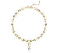 18K Gold Plated Flat Pig’s Nose Necklace 8mm Coffee Bean Chain Crystal Pendant Necklace Gold Necklaces for Women Instagram Chain