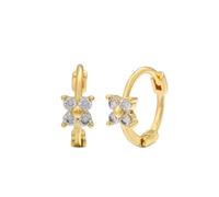 18K Gold Plated Four-Leaf Clover CZ Ear Clips for Women, Dainty Micro Paved CZ Clover Ear Jewelry, Minimalist Gold Tone Ear Clips for Daily Wear