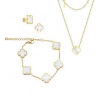 18K Gold-Plated Four Leaf Clover Jewellery Set, Stainless Steel Double-Sided Four Leaf Jewellery, Necklace Earrings Bracelet Ring Valentine's Day Mother's Day Christmas Gift for Women and Girls
