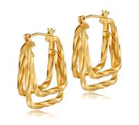 18K Gold Plated Geometric Hoop Earrings for Women - Trendy Luxury Shimmer Square Layered Statement Earrings - Bold & Minimalist（Premium Gift Box）