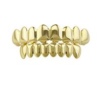 18K Gold Plated Hip Hop Teeth Grillz Punk Custom Fit Teeth Grillz Caps Top & Bottom Grill Set Halloween Party Photo Fancy Dress Accessories, metal