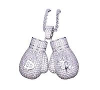 18K Gold Plated Iced Out Boxing Glove Pendant Necklace with CZ Simulated Diamond - Hip Hop Rapper Chain for Men and Women