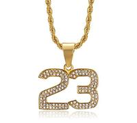 18K Gold Plated Number 23 Jersey Pendant Basketball Star Memorial Souvenir Punk Rock Stainless Steel Necklace, 24 Inch Chain Gothic Jewelry for Men Women Sports Gift, Stainless Steel, Cubic Zirconia