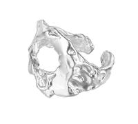 18K Gold Plated S925 Sterling Silver Ring Adjustable Molten Open Band Organic Textured Hypoallergenic Stackable Rings for Women Ideal for Everyday Party Silver