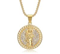 18K Gold Plated Saint Jude Pendant Stainless Steel Necklace for Men Women, 24 Inch Chain San Judas Tadeo Medalla Cadena Oro Laminado Christian Prayer Jewelry Religious Gift